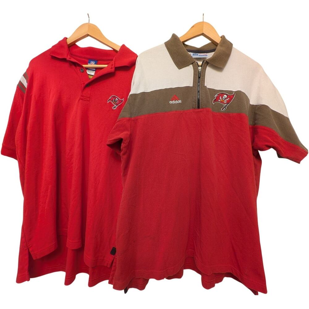 Lot of 2 NFL Tampa Bay Buccaneers Polo Shirts Adidas Reebok Vintage Red